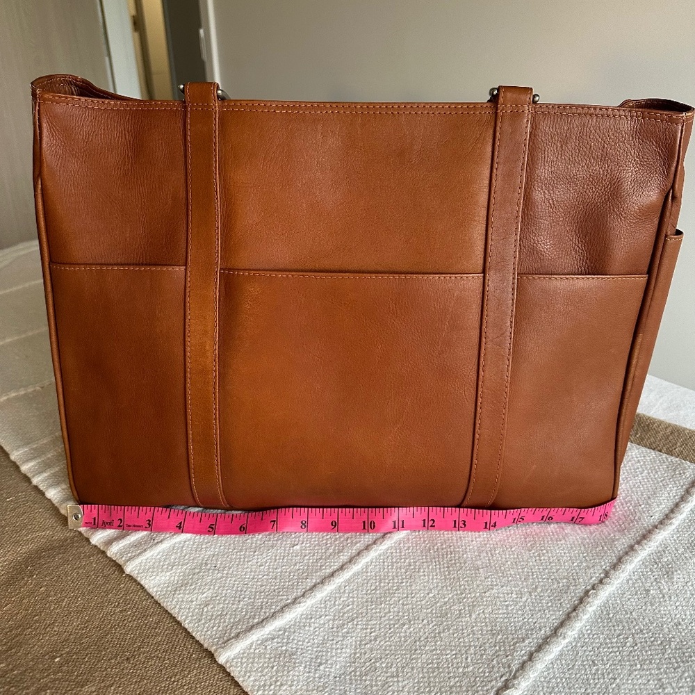 NWOT PIEL Leather Carry On Tote Duffel Bag Purse in Cognac Brown